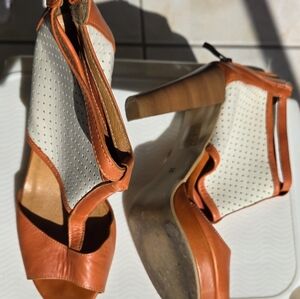 Leather platform heel